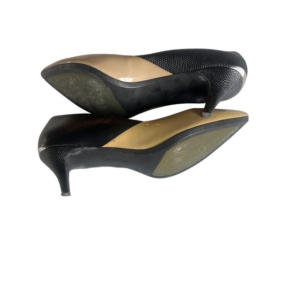 Calvin Klein Womens Two-Tone Pointed-Toe Kitten Heel Pumps US 9.5 Black & Beige - Picture 8 of 10